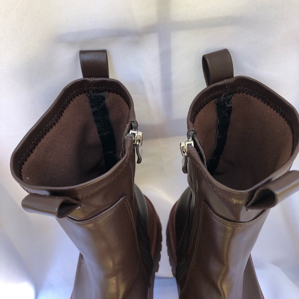 Public Desire Burgundy Zip Up Rounded Chunky Soled Ankle Boots Size 8 - Picture 5 of 13